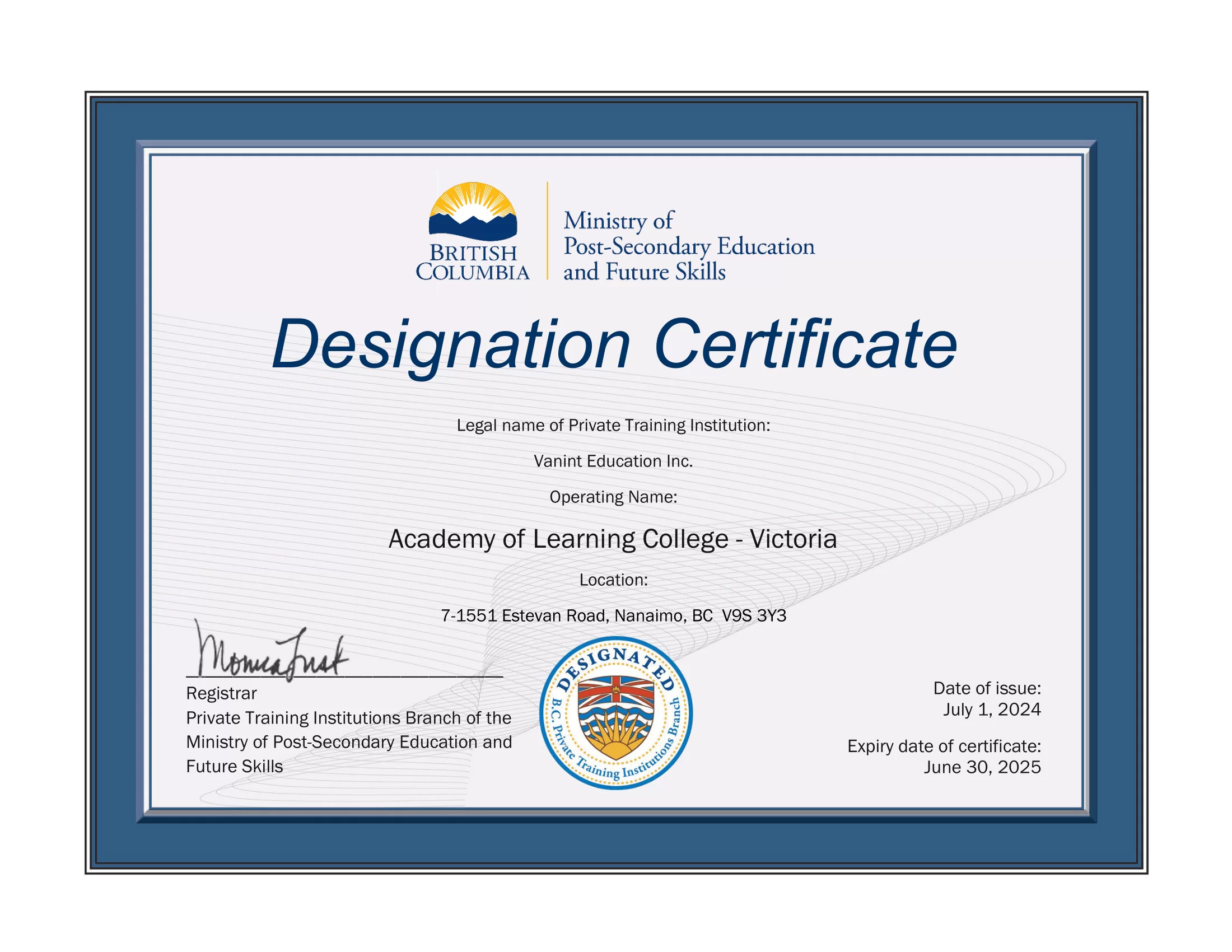 designation certificate