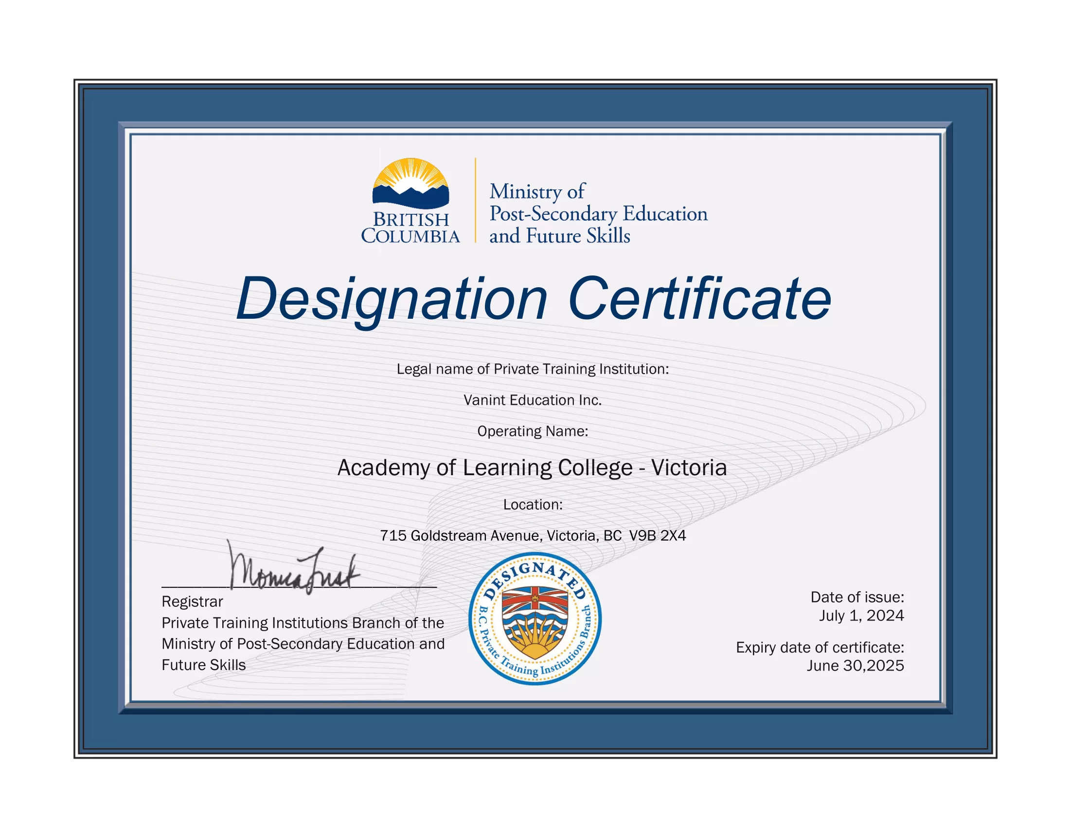 designation certificate